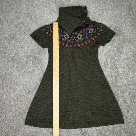 Ralph Lauren Kids Green Wool Blend Fair‎ Isle Knit Turtleneck Dress - Picture 2 of 8